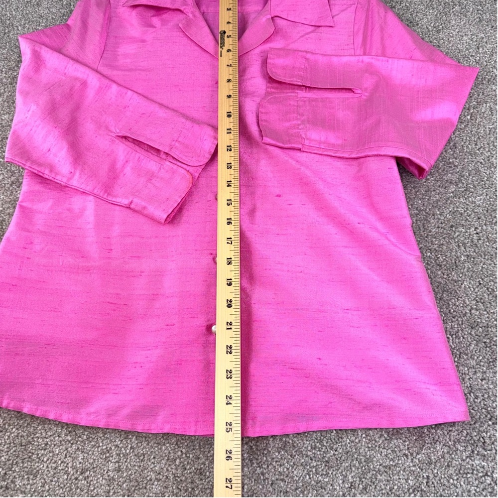 Lauren Ralph Lauren Silk Blouse Womens L Pink Shantung 3/4 Sleeve Button Career - Picture 5 of 10